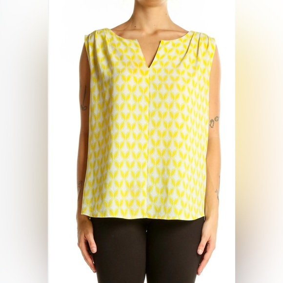 💥Hanna & Gracie Women Sleeveless Patterned Yellow & WhiteTop M - Picture 1 of 10